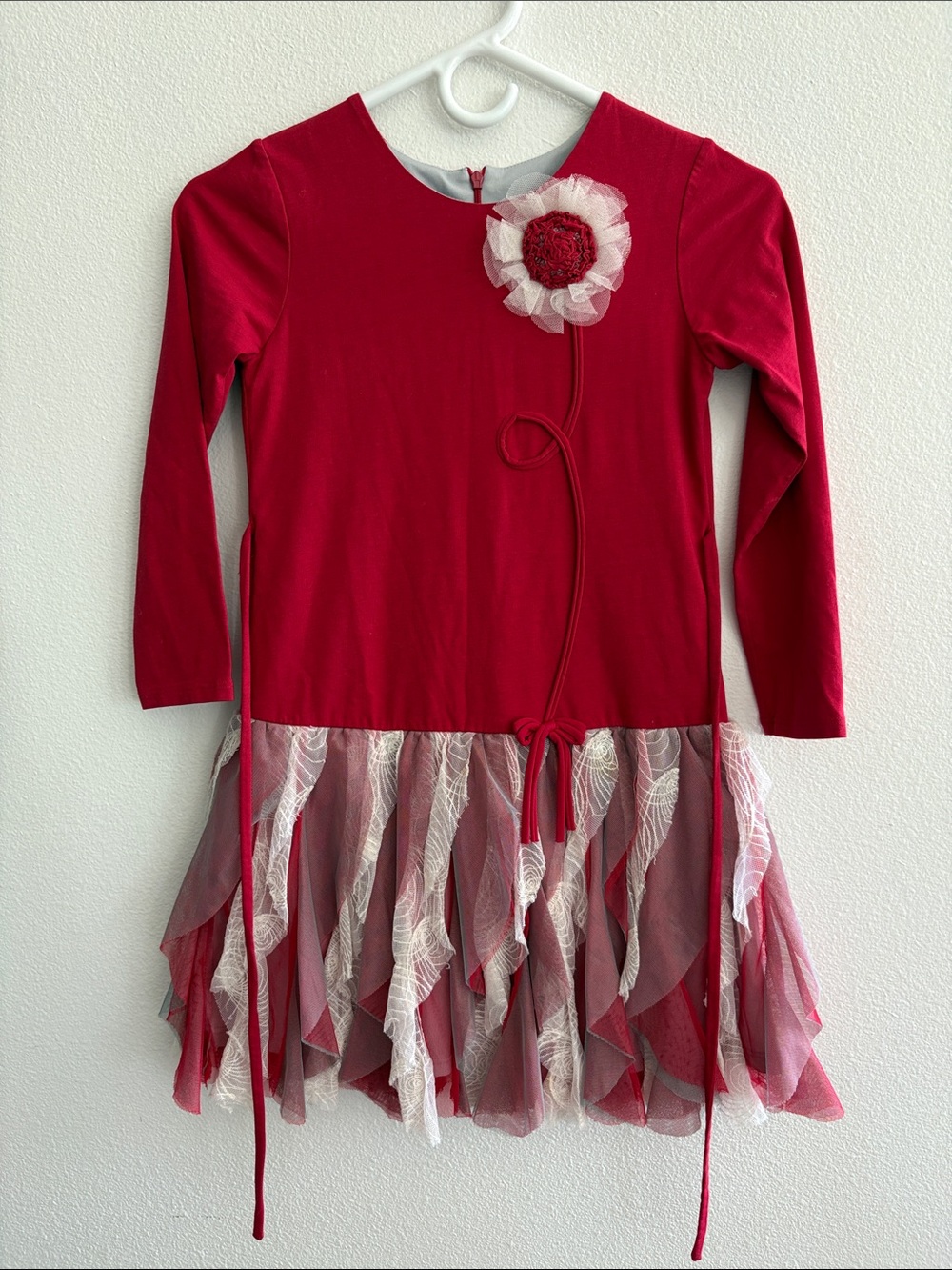 Isobella & Chloe Red and Cream Tulle Layered Dress